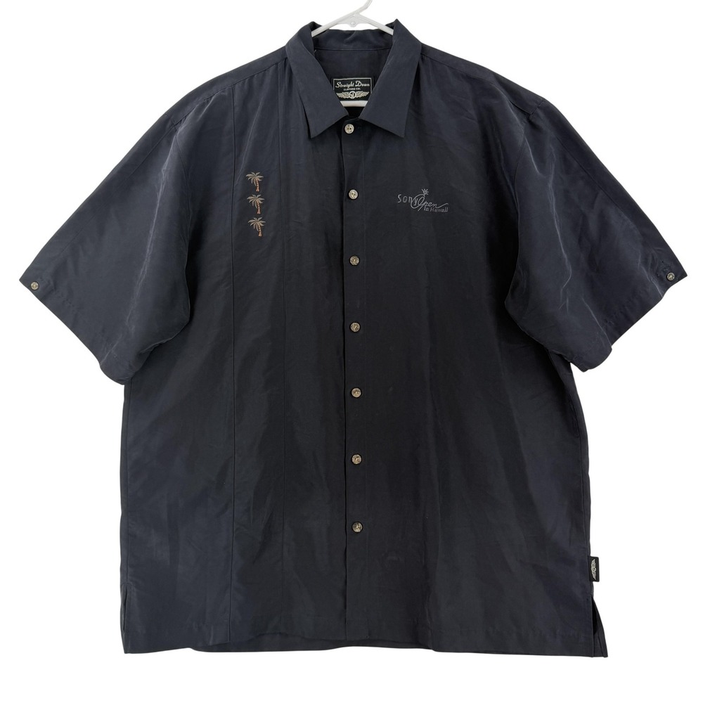 Sony Open Hawaiian Shirt Mens XL Black Golf Short Sleeve Button Up Straight Down